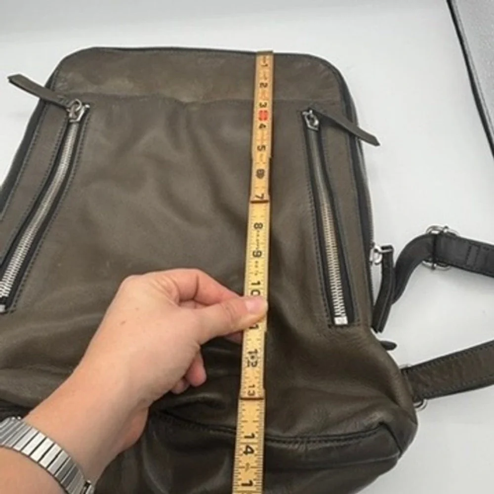 Margot Backpack Olive Green Leather School Zip Pocket Travel Fits 13